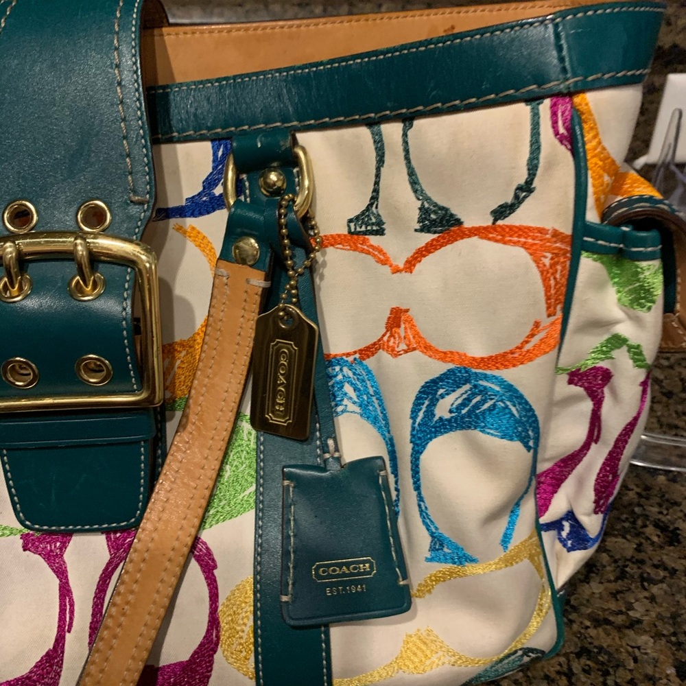 Coach Teal Multi Signature Tote - Picture 5 of 6